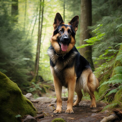 German Shepherd Standing in dense forest