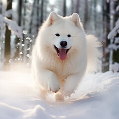 Fototapeta premium Samoyed Playing in the snow