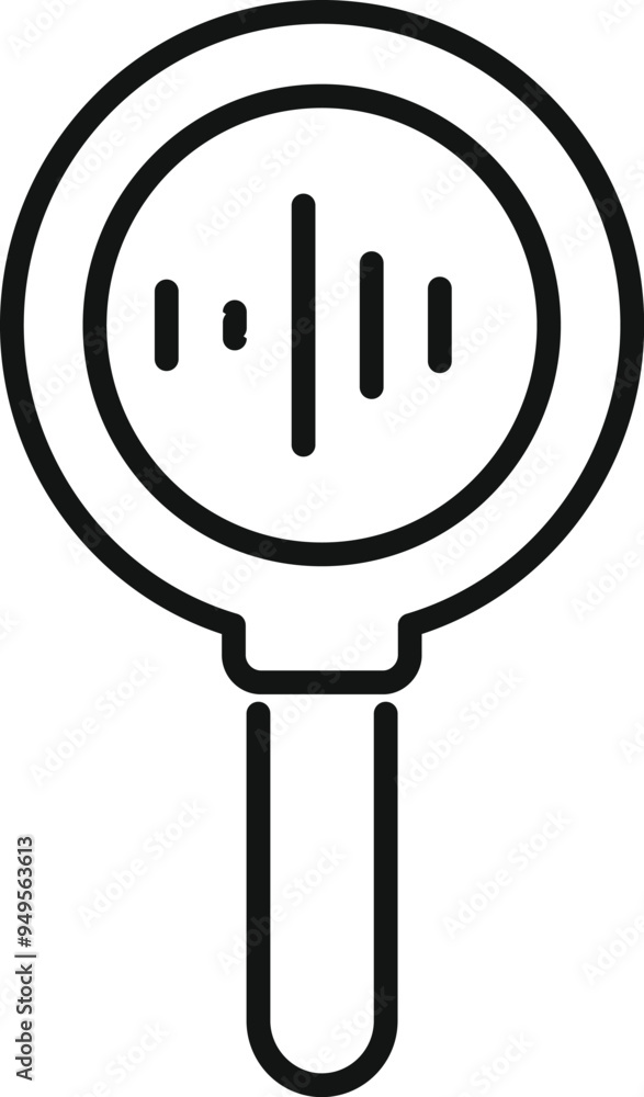 Poster magnifying glass detecting audio signal icon in outline style for web design isolated on white backg