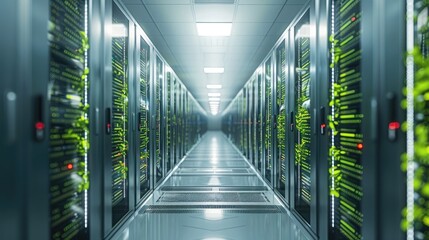 Fototapeta premium The integration of green data center and sustainable computing practices in the tech industry. Generative AI.