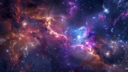 Cosmic Nebula with Stars and Glowing Gas Clouds
