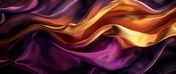 Obraz premium Abstract Draped Satin Fabric in Purple and Gold Hues