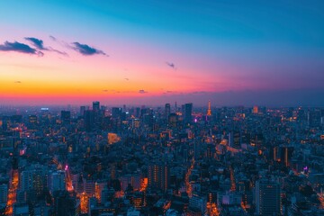 Obraz premium Tokyo Skyline at Twilight with Tower and City Lights