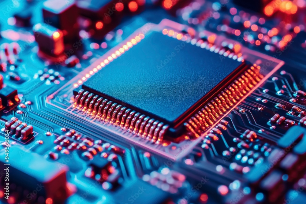 Poster close-up of a computer chip on a circuit board