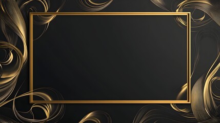 A large gold rectangular frame on the right side of an empty black background with elegant swirls around it