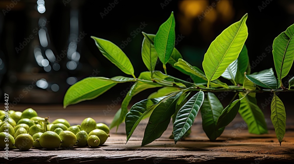 Poster mockup leaf of tree and plant. ecology, bio and natural products concept