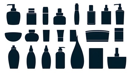 Fototapeta premium A silhouette vector illustration set of beauty cosmetic bottles, showcasing various shapes and sizes 