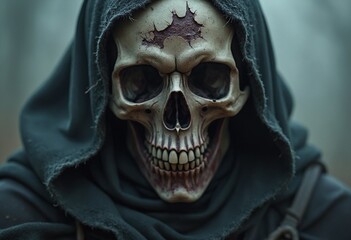 Fototapeta premium Portrait of an undead knight, with rotting flesh covering the skull, empty eye sockets