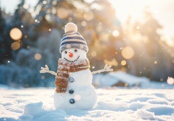 Obraz premium Smiling Snowman in Winter Wonderland