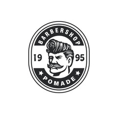 barbershop man pomade badge stamp label logo design vector illustration