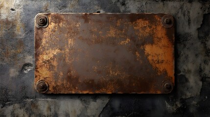 A vintage blank metal signboard with a rusty tin plate finish, suitable for adding text or graphics