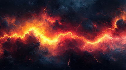 Fototapeta premium Vibrant abstract depiction of a fiery sky illuminated by lightning at dusk