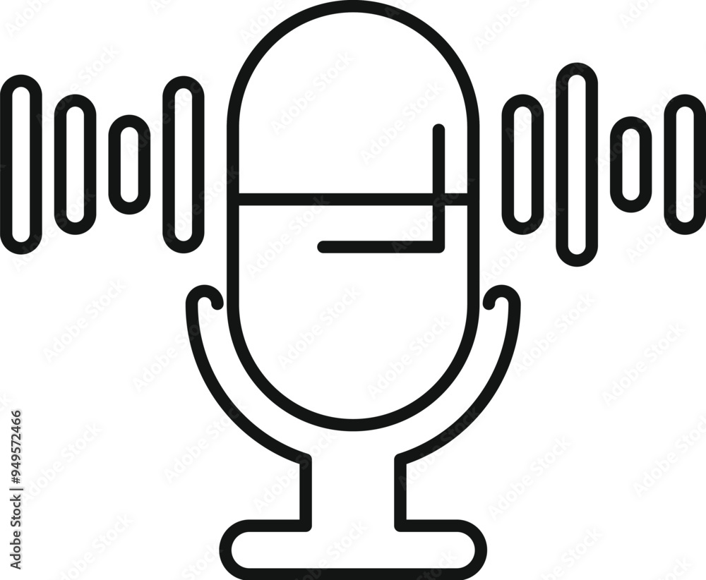 Poster simple line icon of a microphone with sound waves, representing the concept of voice recording