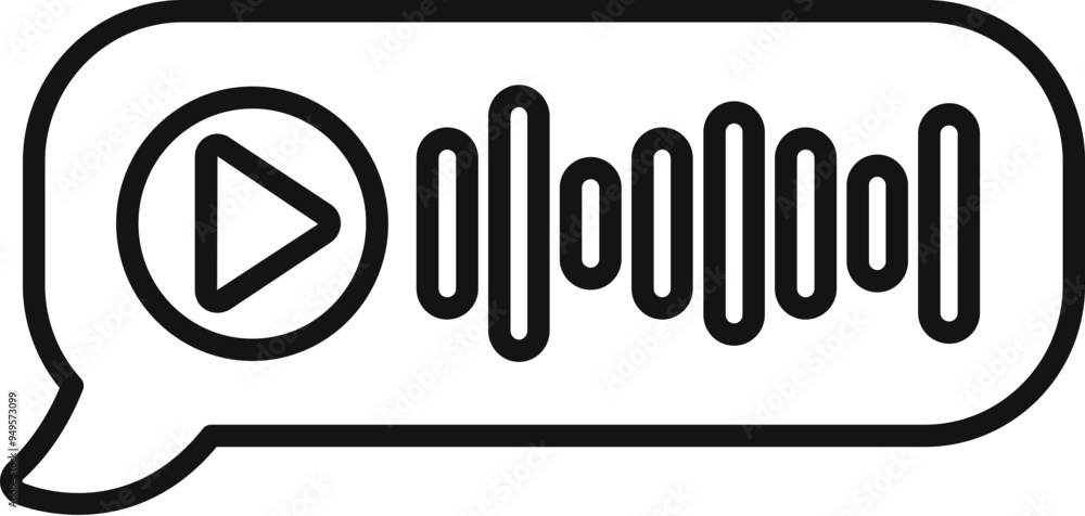 Poster speech bubble icon with play button and sound wave sign, audio message concept