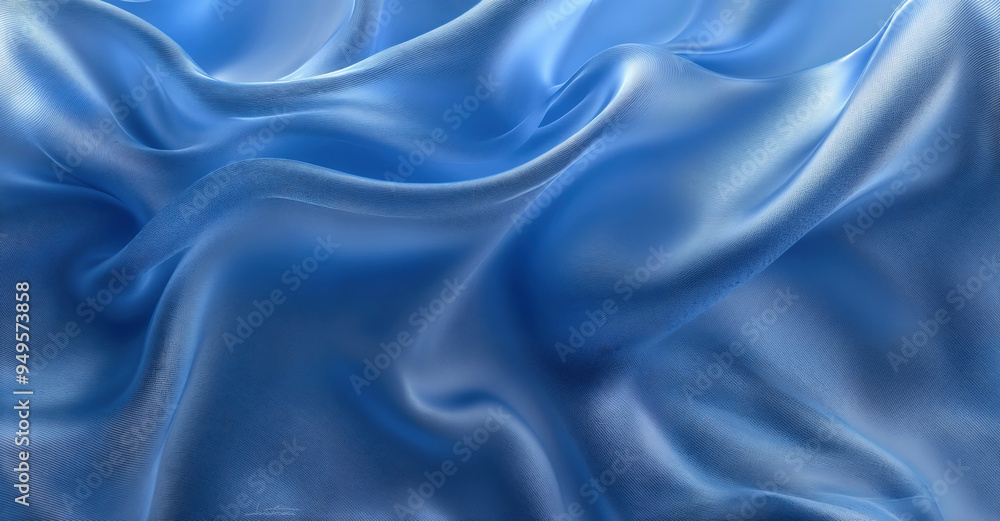 Poster blue satin fabric with smooth texture and light reflection, textile and design concepts
