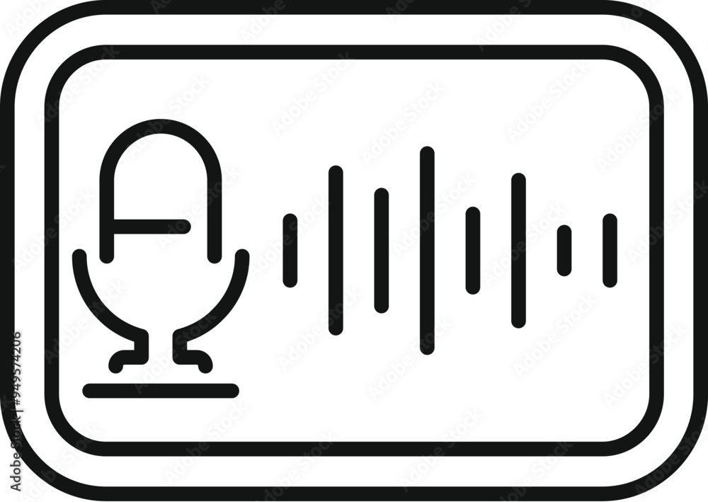 Poster simple black line vector icon representing a voice assistant recording an audio sound wave