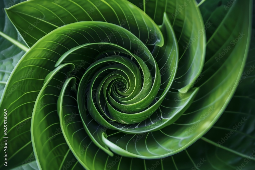 Aufkleber detailed close-up view of a single green leaf with intricate veining and textures, spiraling shapes 