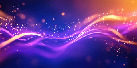 Vibrant abstract background with flowing waves of purple and orange light, creating a mesmerizing visual effect.