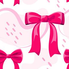 Seamless pattern with cute pink bows. Vector illustration.
