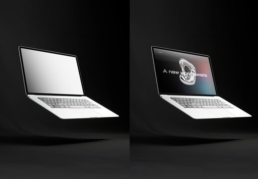 Screen Floating Laptop Mockup With Generative AI
