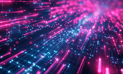 Futuristic abstract data matrix, featuring neon pink and blue grids , wallpaper