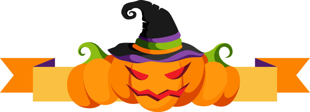 recommend clip art: Lantern jack in witch hat with pumpkins and ribbon. Halloween decoration element.