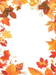 Autumn-themed rectangular frame border illustration with a white background, a simple and clean design, an autumn color palette, with copy space in the center