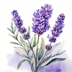 Fototapeta premium lavender bouquet watercolor clipart illustration isolated on white background