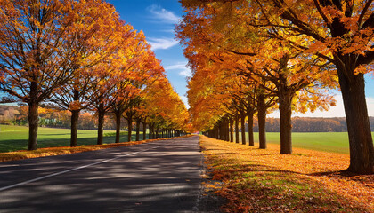 Naklejka premium 紅葉した並木道