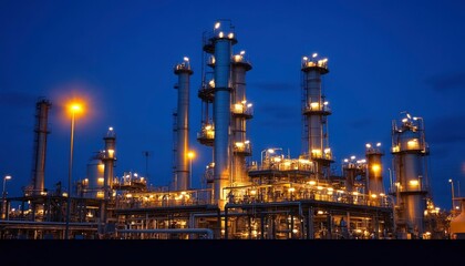 Obraz premium Illuminated Industrial Complex at Night