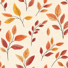Vintage autumn leaf pattern on vintage beige fabric background, seamless repeating pattern, textile print style, minimal, nature design, seamless autumn leaf pattern, home decor