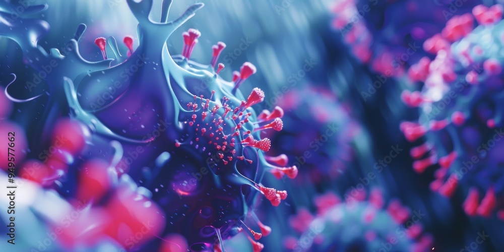 Poster a close-up view of a colorful virus cell
