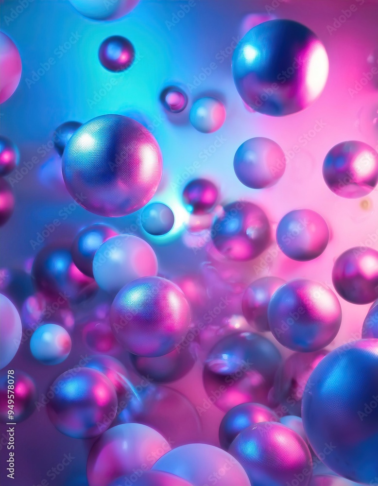 Wall mural colorful abstract scene with blue and pink shiny spheres