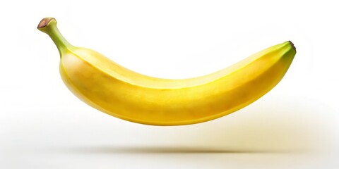 whimsical digital illustration bright yellow banana levitating mid-air against soft white background with subtle shading vibrant colors and playful gentle light