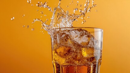 Pouring soft drink into a glass with a splash effec