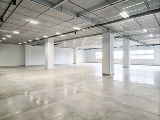A vast, empty space stretches out, bounded by walls of brilliant white and a stark concrete floor, echoing with the absence of life.