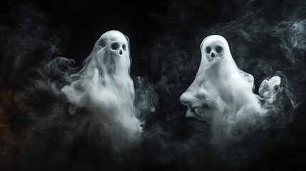 Ghostly White Smoke Forming Mysterious Shapes on Black Background. 32k,