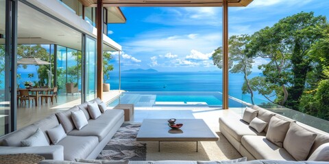 Fototapeta premium Modern Terrace with Ocean View and Infinity Pool