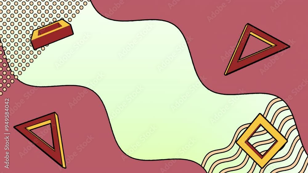 Poster animation of geometric shapes and wavy lines over abstract background