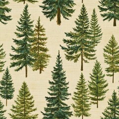 Obraz premium Vintage forest canopy pattern on vintage beige fabric background, seamless repeating pattern, textile print style, minimal, nature design, seamless forest canopy pattern, home decor, textiles