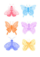 Watercolor multicolored butterflies