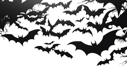 Fototapeta premium Halloween Bat Swarm Silhouette on White,