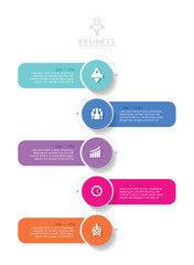 Vector infographic business presentation template with circular interconnection with 5 options.