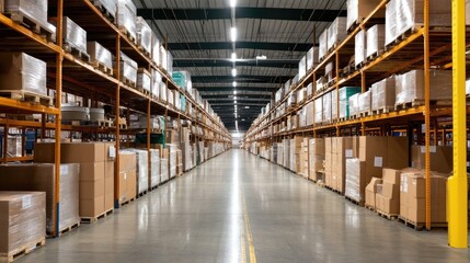 Fototapeta premium Efficient warehouse operations with organized shelves and storage areas