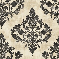 Vintage Gothic dark floral damask pattern on vintage beige fabric background, seamless repeating pattern, textile print style, minimal, Gothic design, seamless dark floral damask pattern, home decor, 