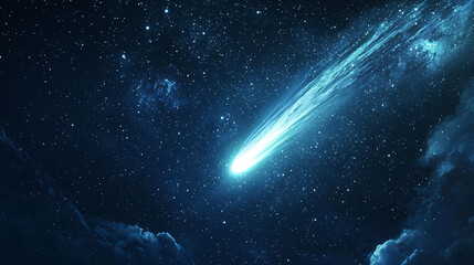 Fototapeta premium A high-resolution digital camera capturing the intricate details of a comet streaking across the night sky, emphasizing the stunning celestial event 