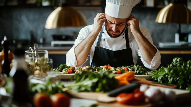 Cooking class food preparation chef culinary lesson recipeBusinessman stressed at his desk due to global recession
