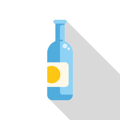 Minimalist blue bottle with yellow label casting long shadow, ideal for conveying concepts of beverages, products, and branding