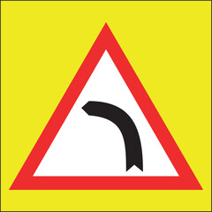 Dangerous Curve to the Left  on a yellow background, Traffic signs vector design - Kopya
