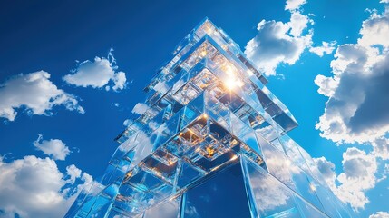 A futuristic crystal tower reaching into the sky symbolizing progress and clarity